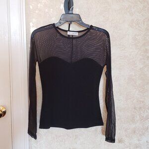 Sexy Illusion sheer neck line black longsleeve top sweetheart neck
